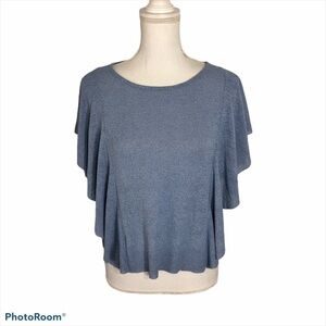 Mango Suit Flutter Sleeve Blue Blouse Small